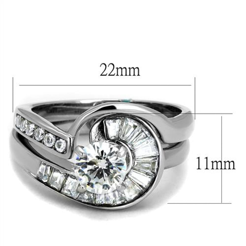 ARTK2617 Women's 1.38 Ct Round & Bagguete Cz Stainless Steel Wedding Ring Set Size 5-10